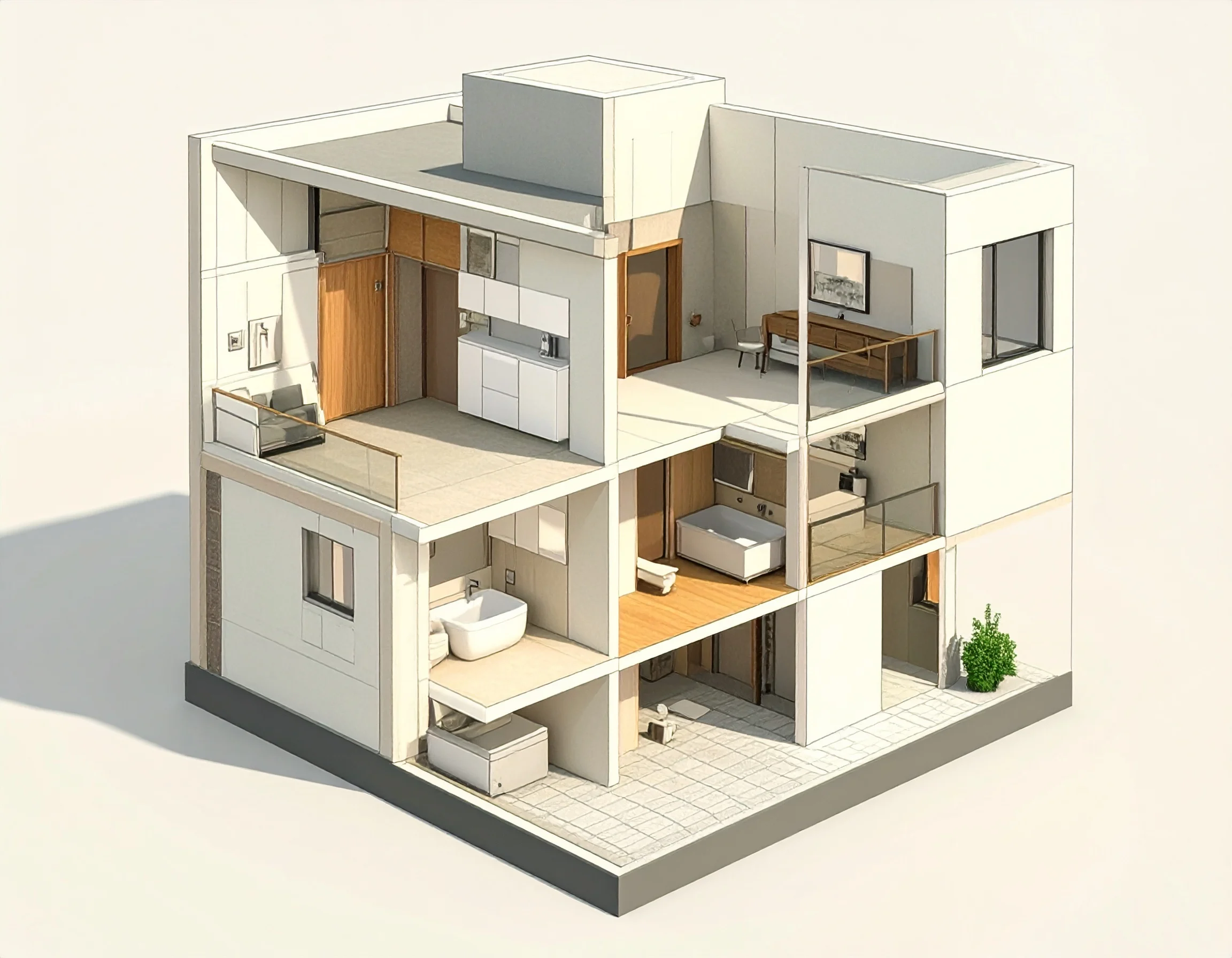 Firefly_a dissection of a full apartment building showcasing the bathroom and kitchen in an x 302048